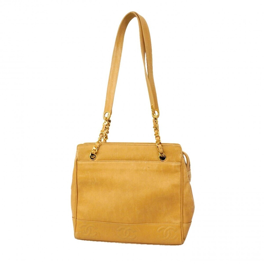 Chanel Shoulder Bag Triple Coco Caviar Skin Beige Gold Hardware